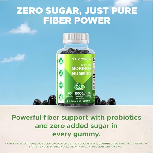 Vitamatic Sugar-Free Moringa Gummies - 10,000 mg Equivalent Per Serving, 60 Pectin-Based Gummies