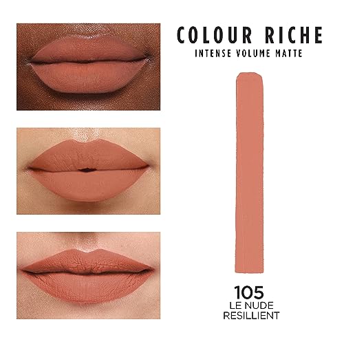 L'Oreal Paris Colour Riche Intense Volume Matte Lipstick - Le Nude Resilient - 16HR Wear with Hyaluronic Acid - 0.06 Oz