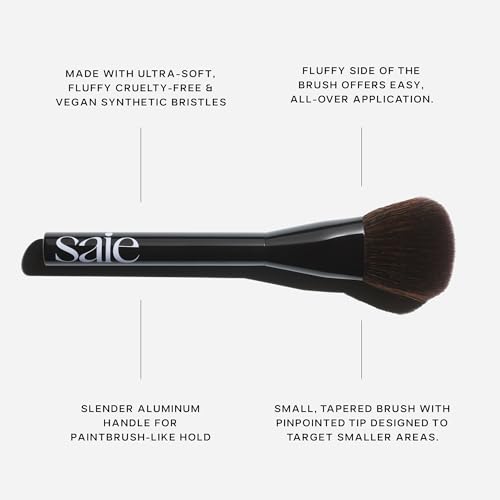 Saie Powder Blush Brush - Fluffy, Tapered Powder Brush for Seamless Application