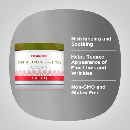 Piping Rock Alpha Lipoic Acid Cream with DMAE | 4 oz | Hydrating & Firming for Face & Skin | Non-GMO, Gluten-Free