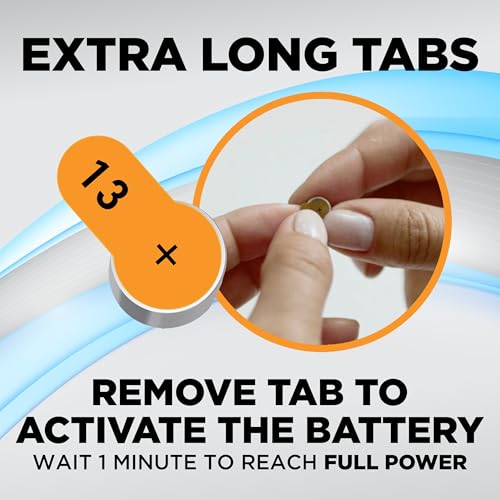 Powermax Size 13 Hearing Aid Batteries (Orange Tab) - 64 Count