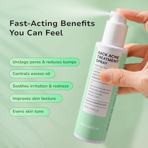 BellamiLuxx Back & Body Acne Treatment Spray with Tea Tree Oil for Clear, Soothe & Moisturize - Effective for Men, Women & Teens