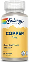 Solaray Copper ٢ ملغ - معدن أثر أساسي لصحة الإنزيمات والدم - ١٠٠ كبسولة نباتية