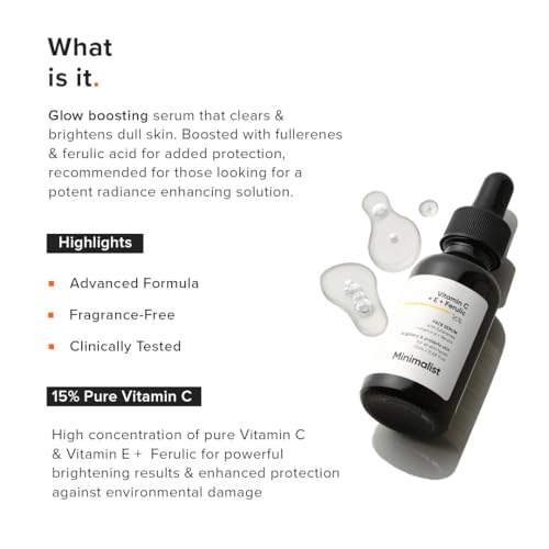 Minimalist 16% Vitamin C Face Serum - Advanced Brightening with Vit E & Ferulic Acid - 30ml