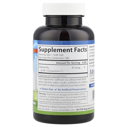 Carlson Labs Vitamin K2 MK-7 45 mcg - 180 Soft Gels | Bone & Heart Support