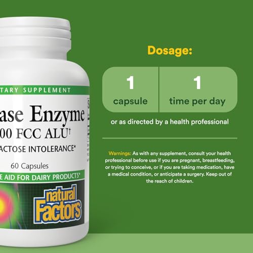Natural Factors Lactase Enzyme 9000 FCC ALU 60 Capsules - Dairy Digestive Support for Lactose Intolerance