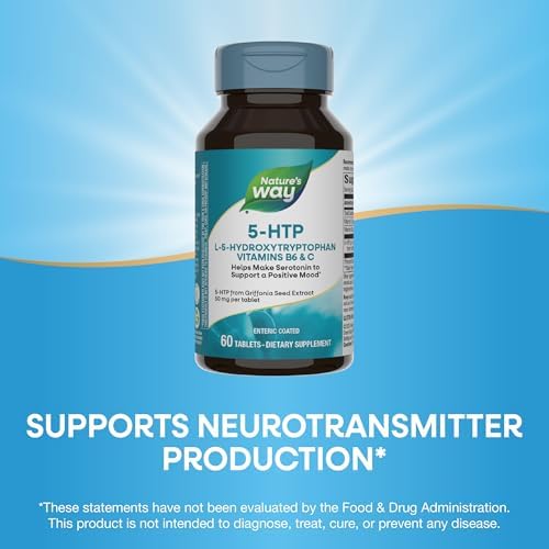 Nature's Way 5-HTP, Calms Nerves and Supports Appetite*, L-5-Hydroxytryptophan, Vitamins B6 & C, Griffonia Bean Extract 50 mg Per Tablet, 60 Count