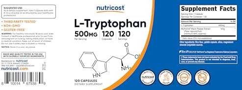 Nutricost L-Tryptophan 500mg with BioPerine - 120 Capsules