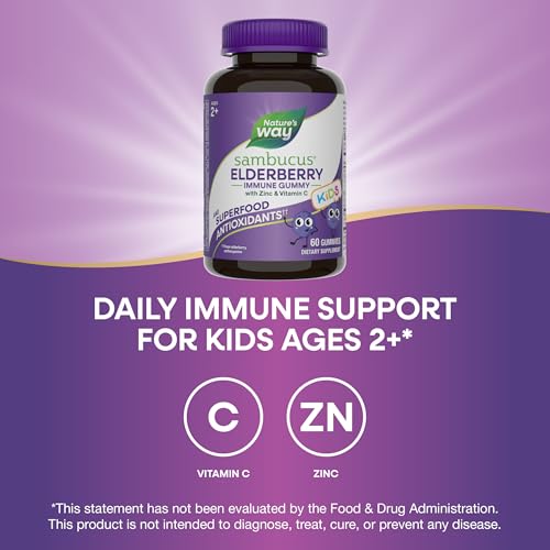 Nature's Way Sambucus Gummies for Kids - Standardized Elderberry Immune Support | 60 Gummies