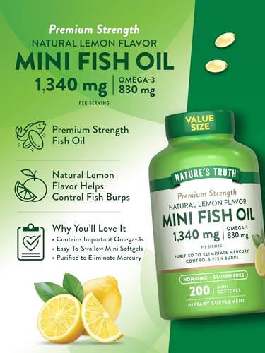 Nature's Truth Omega-3 Fish Oil 1340mg - 200 Mini Softgels, Burp-Free Lemon Flavor, Non-GMO & Gluten-Free