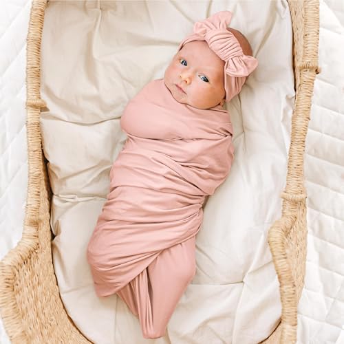 Soft & Skin-Friendly Baby Swaddle Blanket & Headband Set - Charming Pink