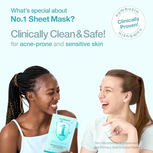 numbuzin No.1 Pantothenic B5 Hyaluronic Active Clear Sheet Mask – Soothing & Hydrating Korean Face Mask for Acne-Prone, Sensitive Skin (Pack of 4)