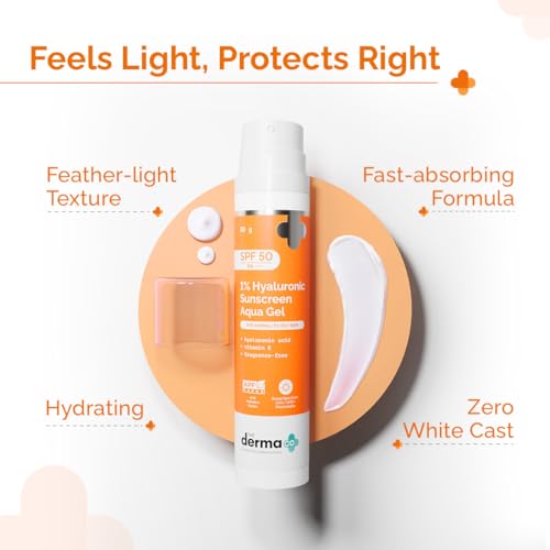 The Derma Co 1% Hyaluronic Aqua Gel Sunscreen SPF 50 PA++++ - Oil-Free, No White Cast, Broad Spectrum Protection, 50g
