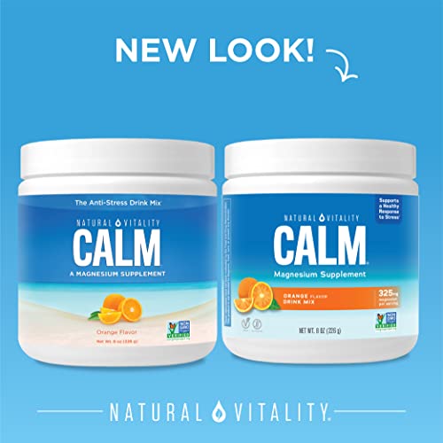 Natural Vitality Calm Magnesium Citrate Supplement - Anti-Stress Drink Mix - Gluten Free Vegan Non-GMO Orange 8 oz