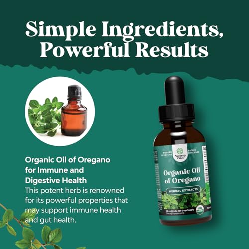 Oregano Oil Organic Liquid Drops - Super Concentrated USDA Organic Oil of Oregano Drops for Immune Support and Digestive Health - Vegan Non GMO 100% Pure Oregano Oil Drops for Kids and Adults