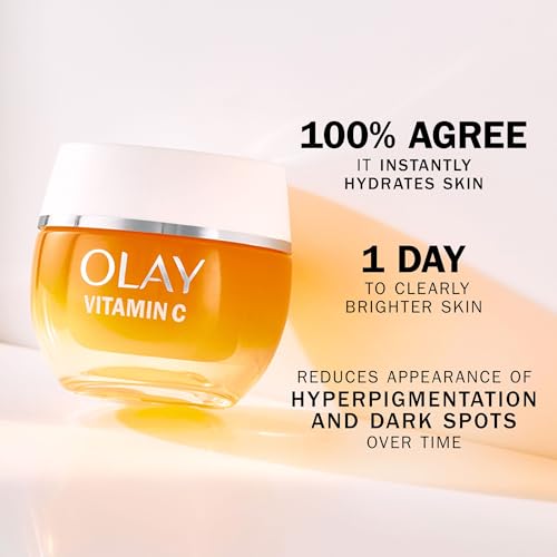 Olay Vitamin C Face Moisturiser Day Gel Cream with AHA, Niacinamide 99% Purity, Vitamin E Brightening Skin Care, Anti-Dark Spot Action, Evens & Hydrates, Non-Greasy, Non-Sticky 50ml