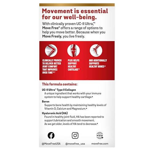 Move Free Ultra Triple Action Joint Support Supplement - Collagen, Boron & Hyaluronic Acid, 64 Tablets