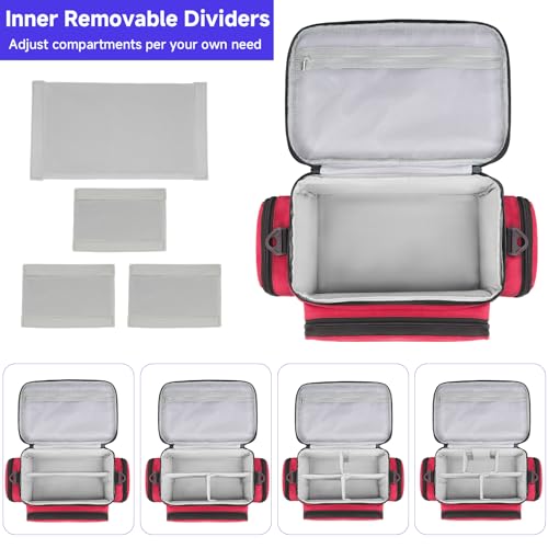 Premium Medical Bag with Detachable Divider - First Aid Nurse Tote for Home Healthcare, Students & Professionals - Red