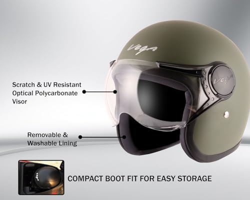 Vega Jet ISI DOT Certified Open Face Helmet - Dull Army Green (Size L)
