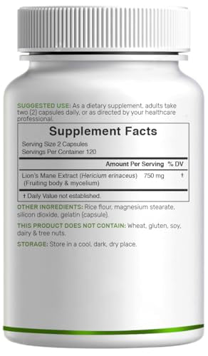 High-Potency Lion's Mane Mushroom Supplement 7,500mg - Brain Nootropic & Immune Booster