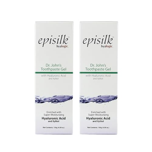 Hyalogic Dr. John’s Natural Toothpaste Gel (2-Pack) with Hyaluronic Acid & Xylitol - Gentle Whitening, Fresh Mint, Vegan (4.58 oz / 130g)