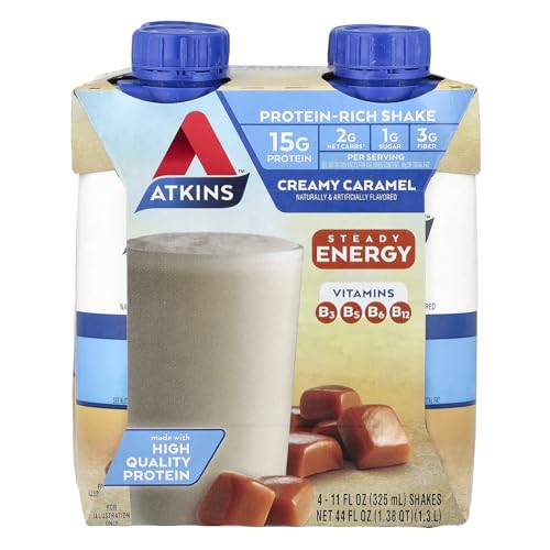 Atkins Protein-Rich Shake Creamy Caramel – 11 oz – High Protein, Low Sugar, Low Carb Shake