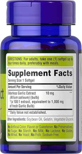 Puritan's Pride Odorless Garlic Supplement - 100 Rapid Release Softgels
