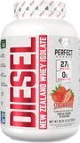 PERFECT SPORTS Diesel 100% New Zealand Whey Protein Isolate - Stevia Sweetened, Zero Carb, Zero Fat, 27g Protein, 2 lbs - Strawberry