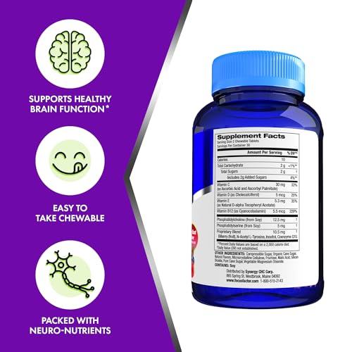 Focus Factor Kids Complete Daily Chewable Vitamins - Brain Function Support with B12, C, D3, 60 Count