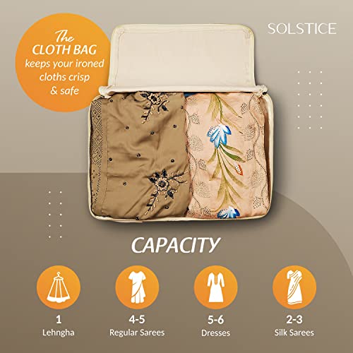 SOLSTICE Cotton Canvas Clothes Storage Bags with Zipper - Set of 3 Large 17x14x7 Inch for Sarees, Lehengas & Dresses