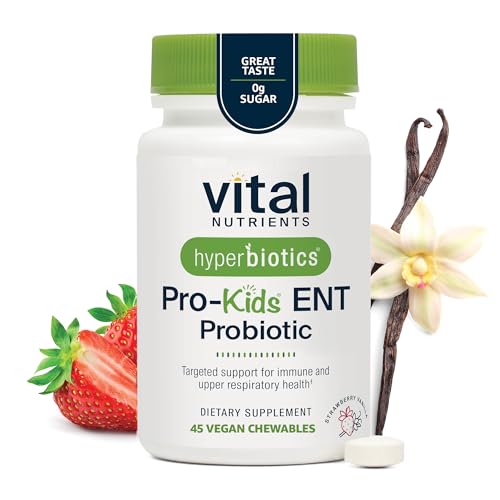 Hyperbiotics PRO-Kids ENT Probiotic - Strawberry Vanilla, Sugar-Free, 45 Chewable Tablets for Kids