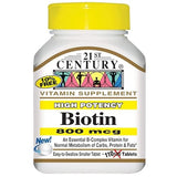 21st Century Biotin High Potency 800 Mcg - 110 Tablets for Hair, Skin & Nails