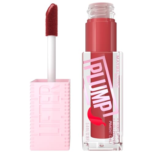 Maybelline New York Lifter Plump Lip Gloss - Heated Formula with Hyaluronic Acid & Chilli Pepper, Vegan, Shade 006 Hot Chili