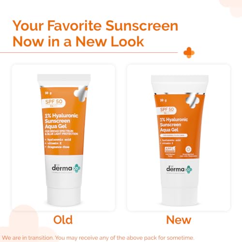 The Derma Co 1% Hyaluronic Sunscreen SPF 50 Aqua Gel – Lightweight, No White-Cast, Broad Spectrum & Blue Light Protection (30g)