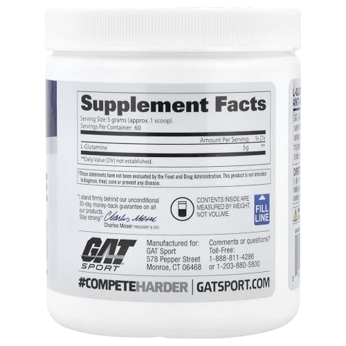 GAT Sport L-Glutamine Powder - Unflavored, 10.58 oz (300g)