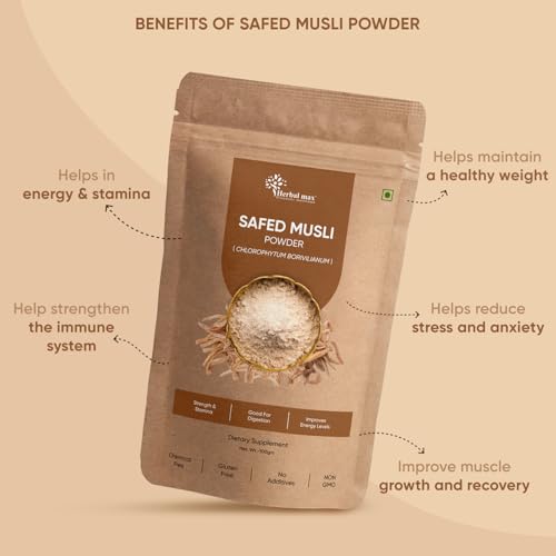 Herbal Max Safed Musli Powder - Pure White Musli for Energy & Vitality, 200g Pack of 2