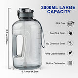 GEMFUL 3 Liter Motivational Water Bottle with Time Markings - BPA Free Large Reusable Jug with Straw, Leak-Proof Handle - Grey