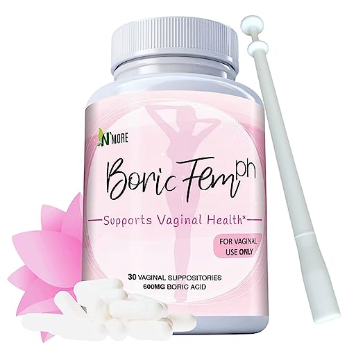 N'More Boric Acid Suppositories - 30 Count, 600mg | 100% Pure Feminine Health Support | Made in USA
