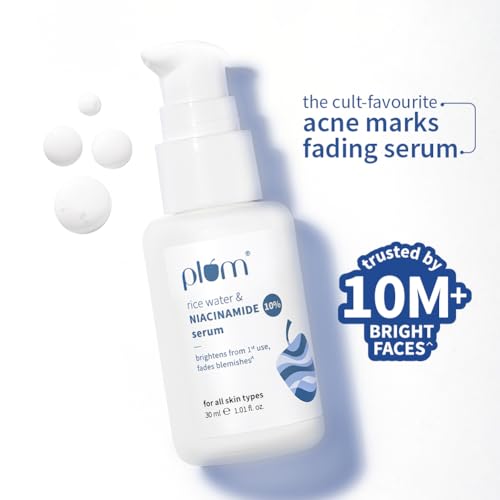 Plum 10% Niacinamide Face Serum - Blemish & Dark Spot Correcting Serum with Rice Water for Clear Bright Skin - Fragrance-Free Vegan Formula 30ml