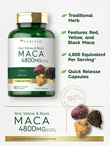 Carlyle Maca Root, 4800mg | Non-GMO, Gluten Free, 180 Capsules