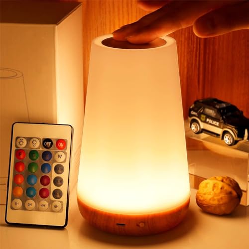 THAUSDAS GKCI Touch Lamp - 5-Level Dimmable Bedside Lamp with USB Charging Port, Warm White & Color Changing RGB for Bedroom, Office, Hallways