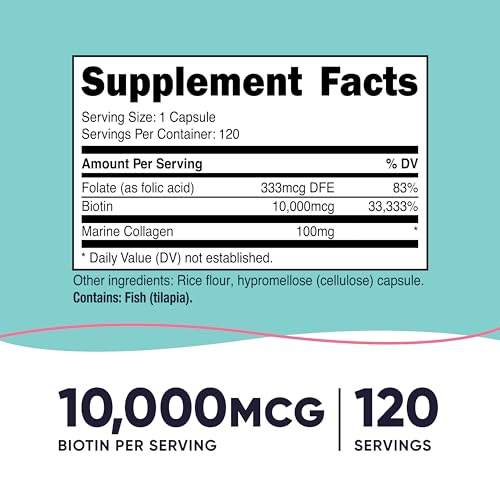 Nutricost Biotin for Women 10,000mcg - with Folate & Collagen - 120 Capsules - Gluten Free & Non-GMO