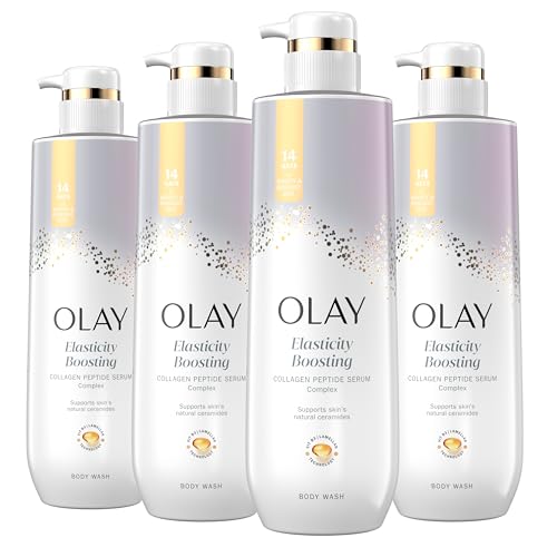 Olay Body Wash for Women - Elasticity Boosting with Collagen Peptide Serum Complex - 20 fl oz (Pack of 4)