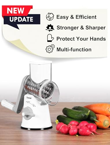 Geedel 5-in-1 Rotary Cheese Grater & Vegetable Shredder with Suction Base