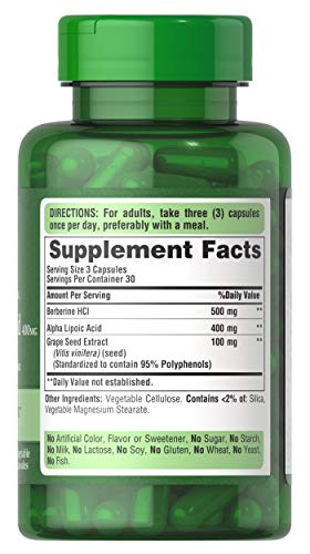 Puritan's Pride Berberine & Alpha Lipoic Acid Antioxidant Support, 90 Capsules