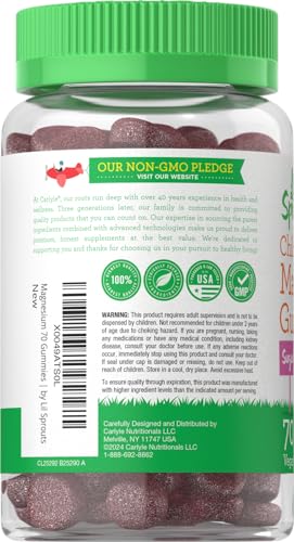 Lil' Sprouts Magnesium Gummies for Kids - 70 Count, Berry Flavor, Sugar-Free, Vegan & Gluten-Free
