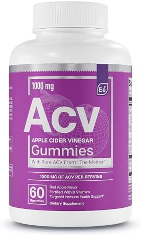 Essential Elements Apple Cider Vinegar Gummies from The Mother - Naturally-Sourced, Vegan ACV with Folic Acid and Vitamin B6 & B12 60 Count