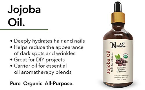 Organic Certified Jojoba Oil 118ml - 100% Pure Cold Pressed Carrier Oil for Face, Hair, Skin, Nails & Body
