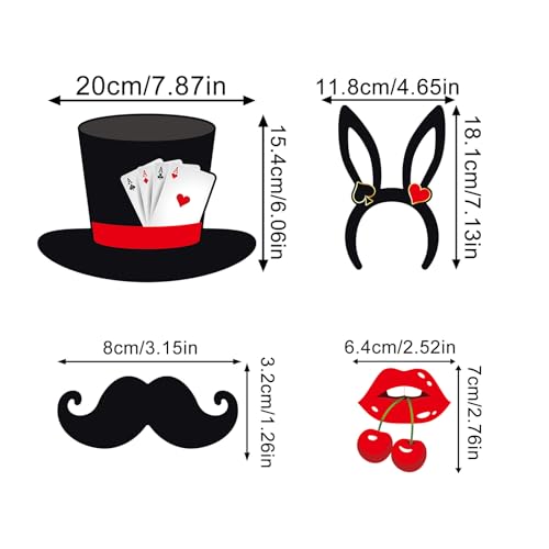 30pcs Casino Photo Booth Props – Las Vegas Poker Theme Selfie Props with Sticks & Glue Dots for Birthday, Prom & Casino Parties