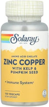Solaray Zinc & Copper 100 Vegetarian Capsules - Synergistic Blend